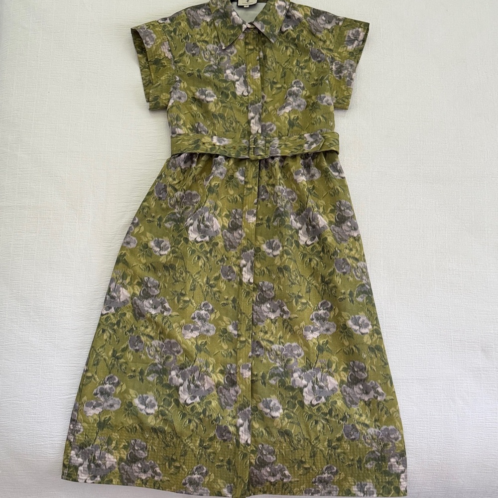Olive Green Floral Button-Front Midi Dress from Tuckernuck